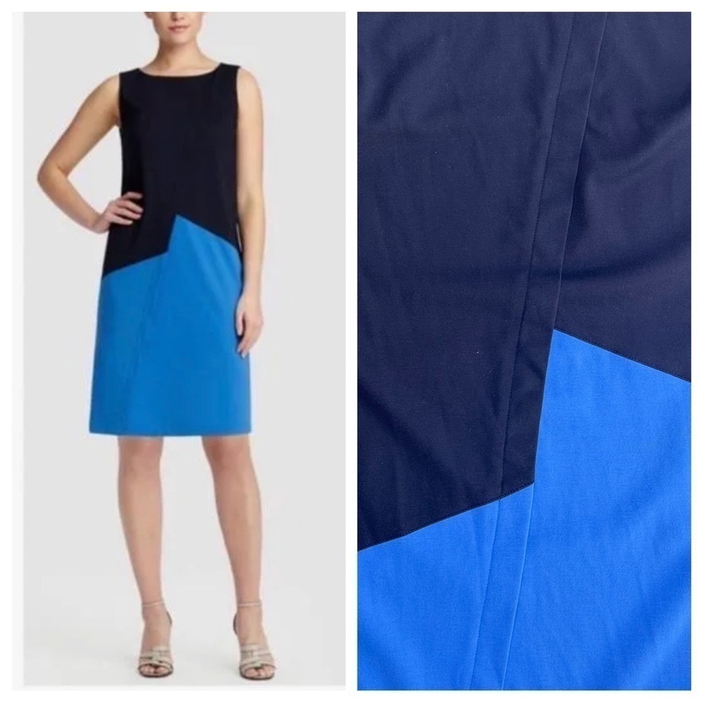 Lafayette 148 colorblock navy blue knit stretchy shift dress New York 3X plus